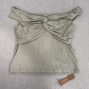 Reformation Green Sleeveless Tie Front Ruched Blouse